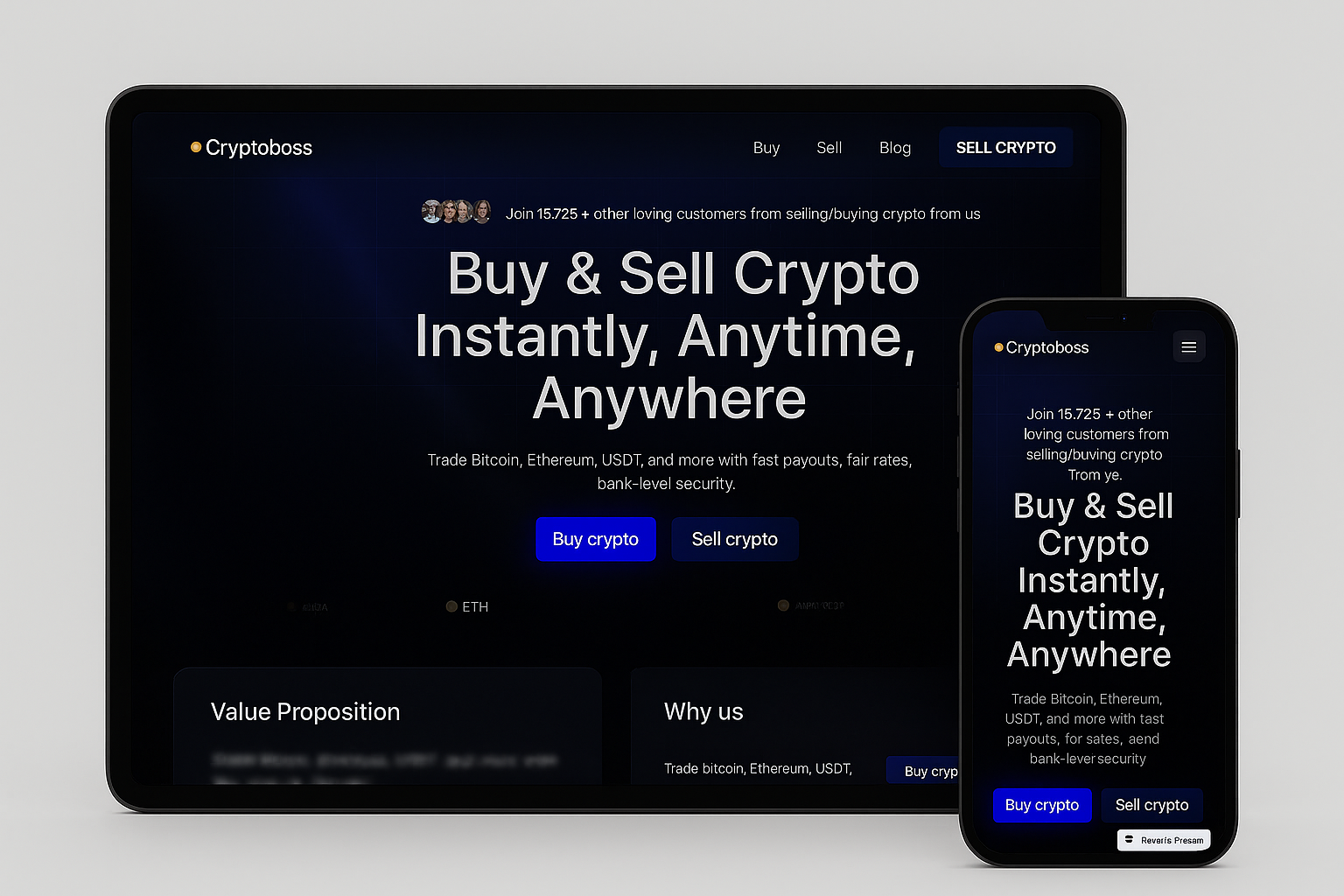 Modern cryptocurrency website with token integration, wallet connection, and real-time updates