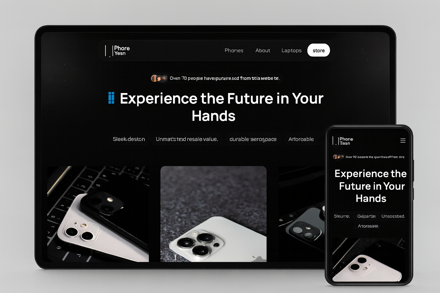 Professional phone business website showcasing mobile devices and online purchase options