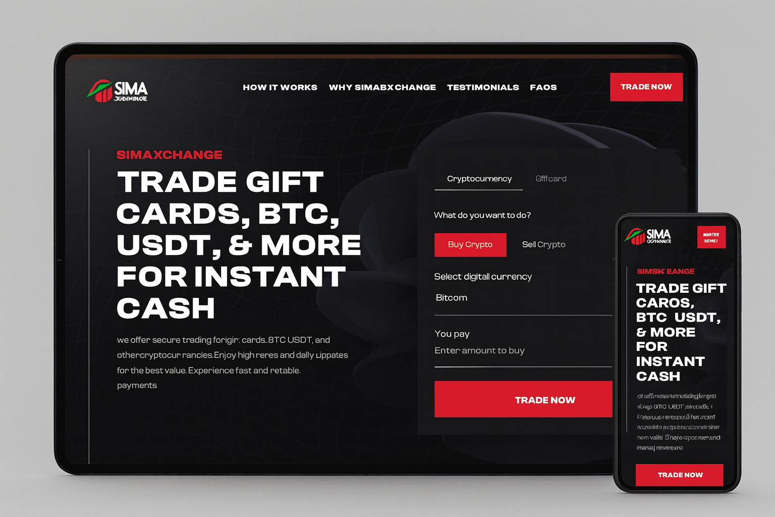 Professional crypto website design with blockchain features and secure trading options