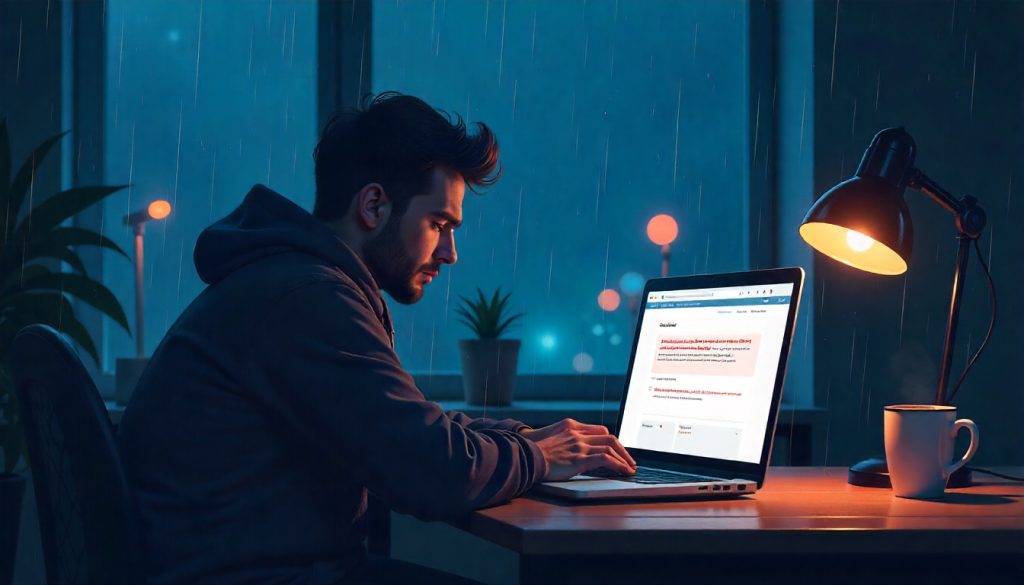 Business owner browsing a website on a laptop, representing how poor design and slow performance make customers leave quickly