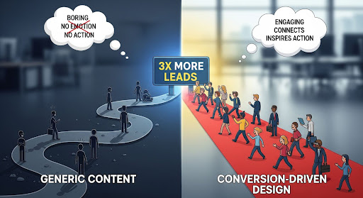 A business owner presenting to an uninterested audience, symbolizing a website message that doesn’t connect with its target customers