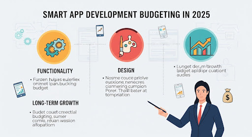 A creative team discussing app development costs in 2025.